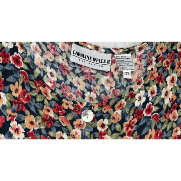 Vintage Caroline Wells II Floral Sleeveless Button Front Shirt Dress 22 - Picture 5 of 6